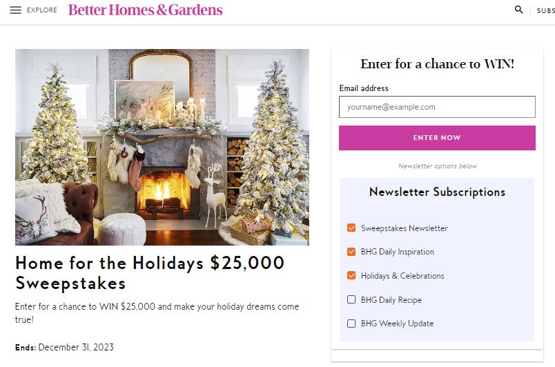 BHG Home for the Holidays $25,000 Sweepstakes